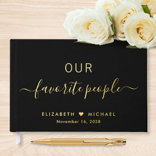 Elegant Script Photo Black Wedding Foil Guest Book