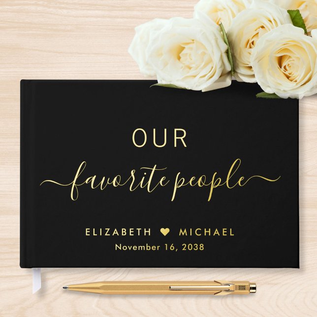 Elegant Script Photo Black Wedding Foil Guest Book (Creator Uploaded)