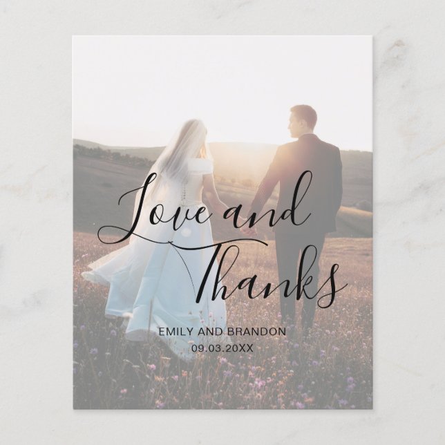 Elegant Script Photo Budget Wedding Thank You Card (Front)
