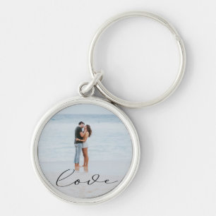 Elegant Script Photo Button Keychain
