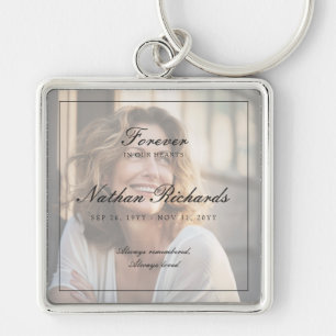 Elegant Script Photo Celebration of Life Funeral Keychain