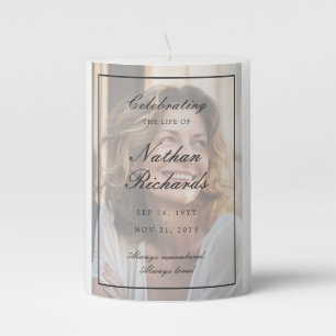 Elegant Script Photo Celebration of Life Funeral Pillar Candle