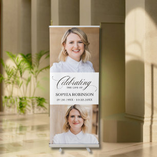 Elegant Script Photo Celebration of Life Funeral Retractable Banner