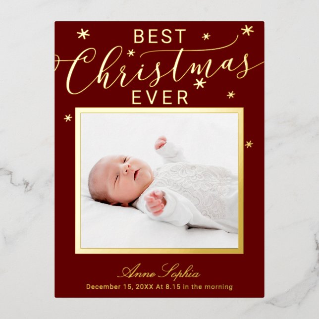 Elegant Script Photo Christmas Birth Announcement (Front)