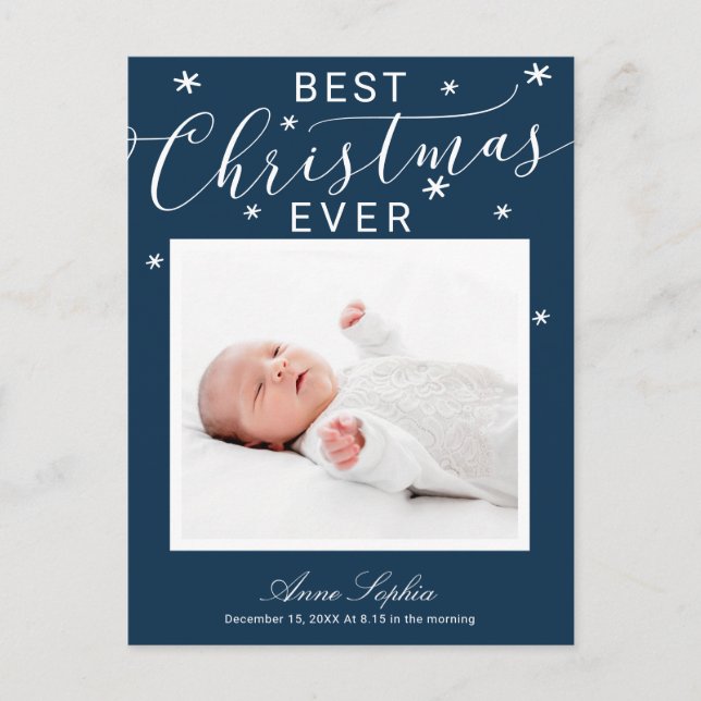 Elegant Script Photo Christmas Birth Announcement (Front)