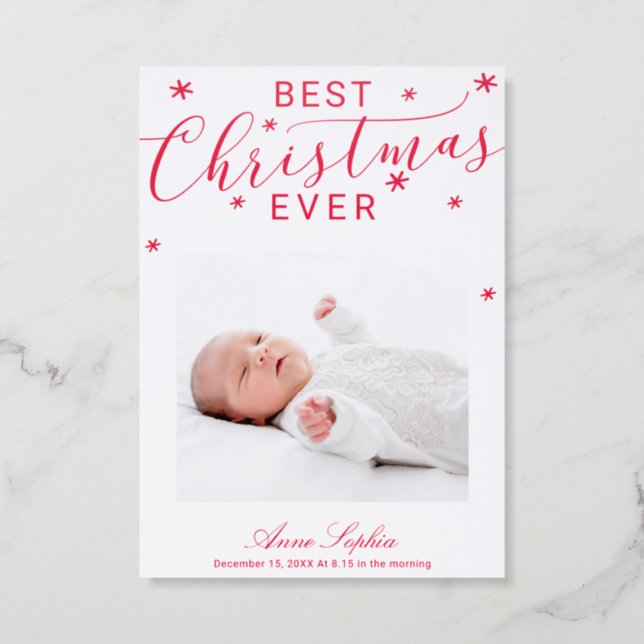 Elegant Script Photo Christmas Birth Announcement (Front)