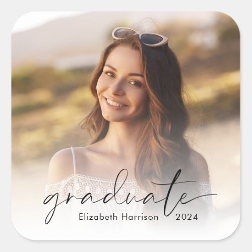 Elegant Script Photo Class of 2024 Graduation Square Sticker