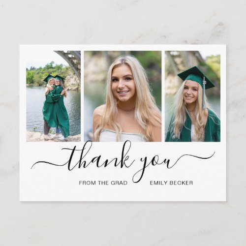 Elegant Script Photo Collage Graduation Thank You Postcard
