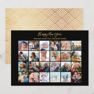 Elegant Script Photo Collage Modern Festive Gold Holiday Card