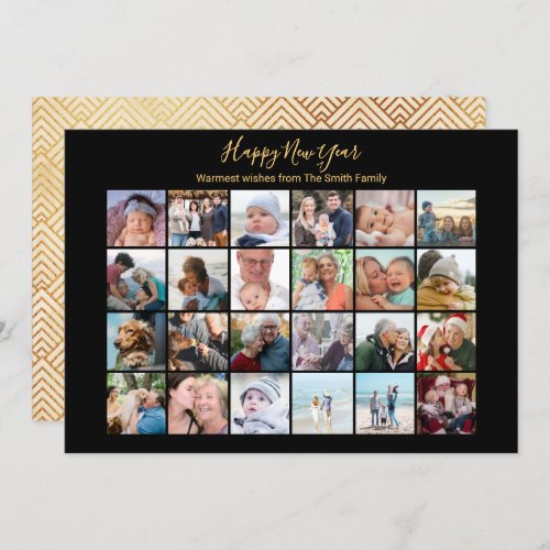 Elegant Script Photo Collage Modern Festive Gold Holiday Card