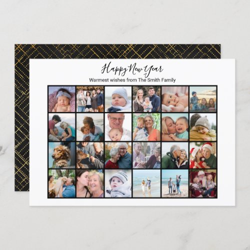 Elegant Script Photo Collage Simple Modern Black Holiday Card