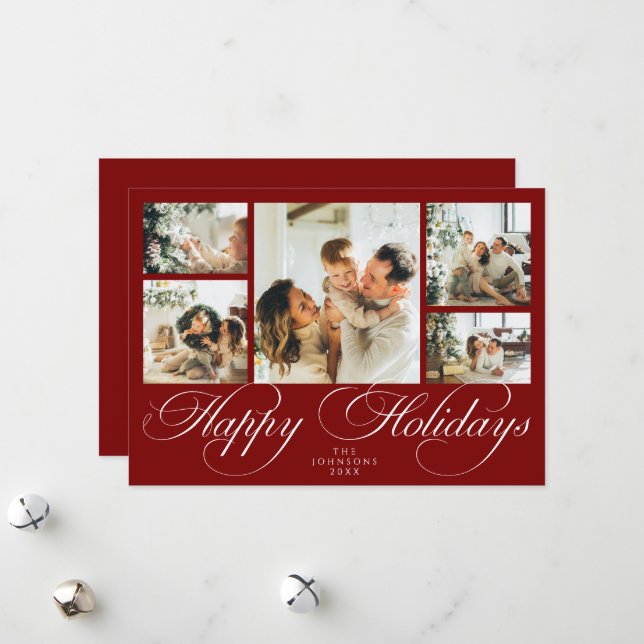 Elegant Script Photo Collage Traditional Christmas Holiday Card (Front/Back In Situ)