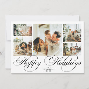 Elegant Script Photo Collage Traditional Christmas Holiday Card