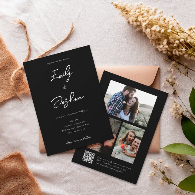 Elegant Script Photo Collage Wedding Invitation (Creator Uploaded)