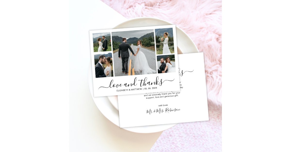 Elegant Script Photo Collage Wedding Thank You Card | Zazzle