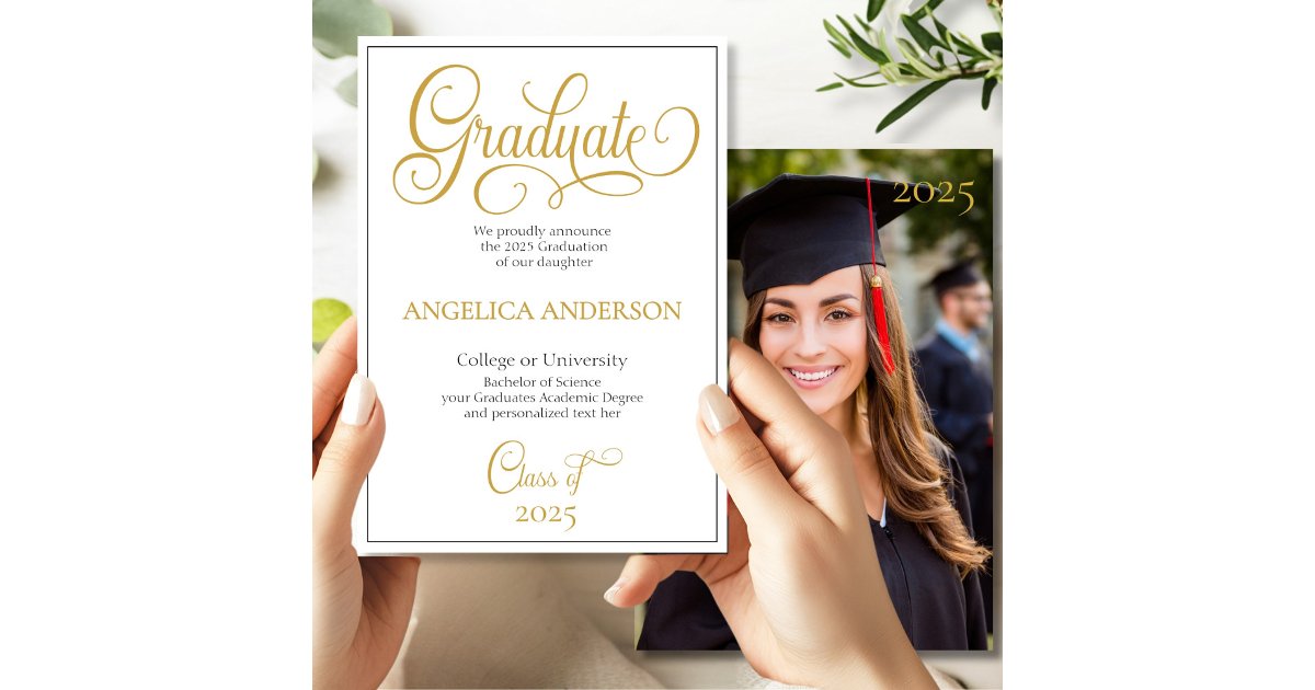 Elegant Script Photo College Grad Announcement | Zazzle