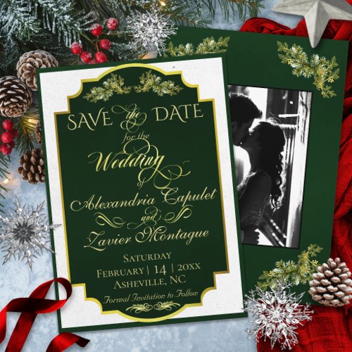 Elegant Script & Photo - Emerald/Gold Save The Date