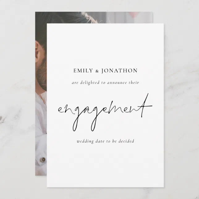 Elegant Script Photo Engagement Announcement | Zazzle