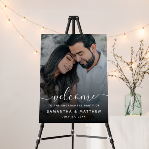 Elegant Script Photo Engagement Party Welcome Sign