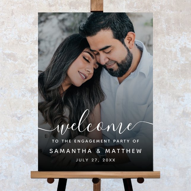 Elegant Script Photo Engagement Party Welcome Sign (Wedding Engagement Party Welcome Sign)