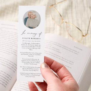Elegant Script Photo Funeral Obituary Bookmarks