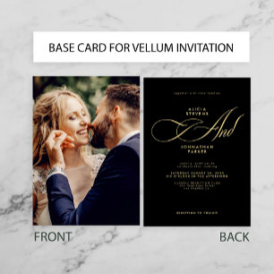 Elegant script photo gold black wedding base card