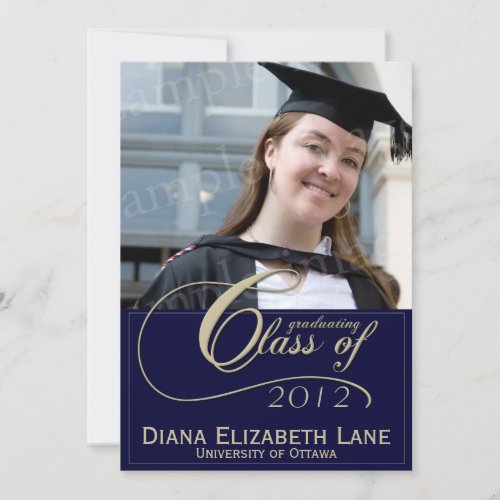 Elegant Script Photo Grad Invitation - Blue