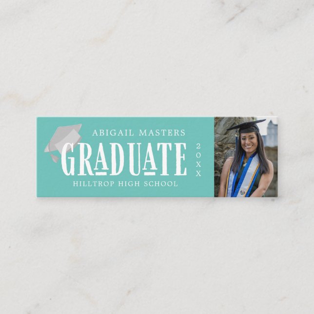 elegant script photo graduate name card (Front)