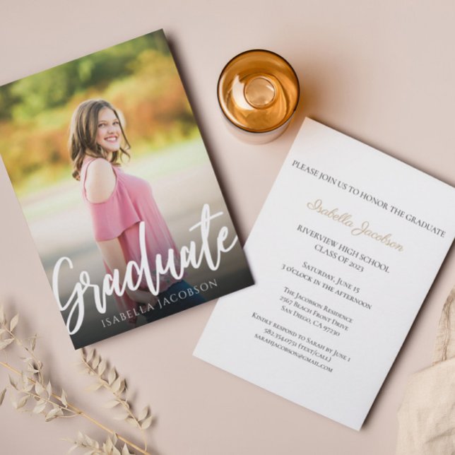 Elegant Script Photo Graduation Announcement (Creator Uploaded)