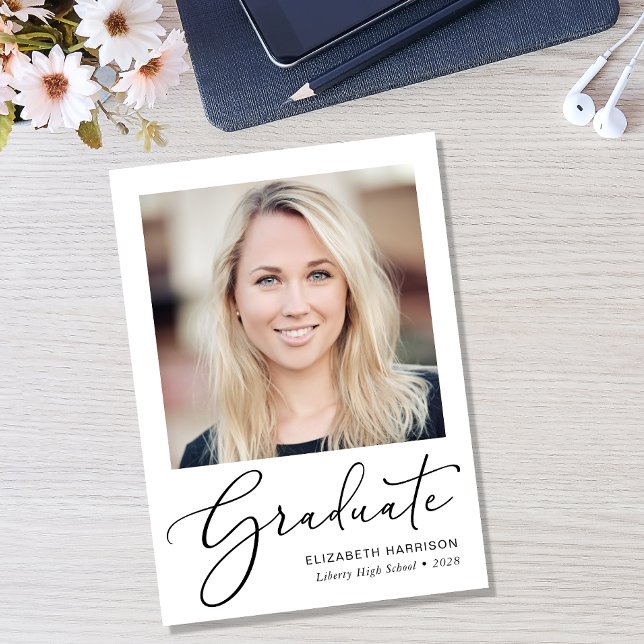 Elegant Script Photo Graduation Announcement (An elegant photo graduation announcement to celebrate the graduate's achievements)