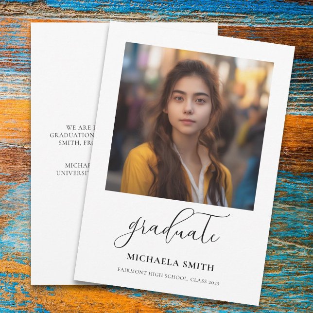 Elegant Script Photo Graduation Announcement (Creator Uploaded)