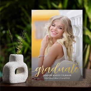 Elegant Script Photo Graduation Gold Foil Invitation