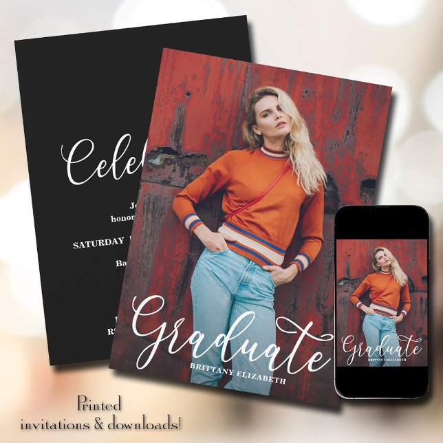 Elegant Script Photo Graduation Invitation (Creator Uploaded)