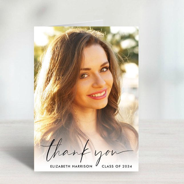 Elegant Script Photo Graduation Letterpress Thank You Card (Creator Uploaded)