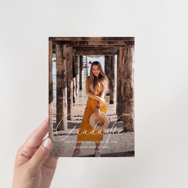 Elegant Script Photo Graduation Party Black Invitation (Creator Uploaded)