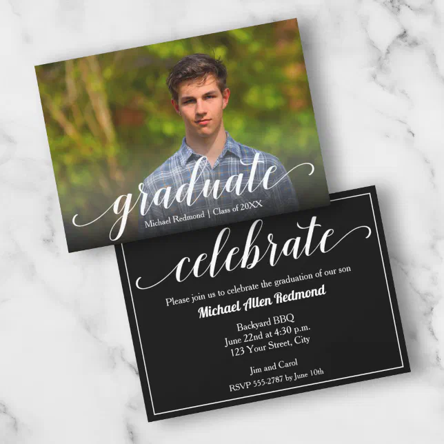 Elegant Script Photo Graduation Party Invitation | Zazzle