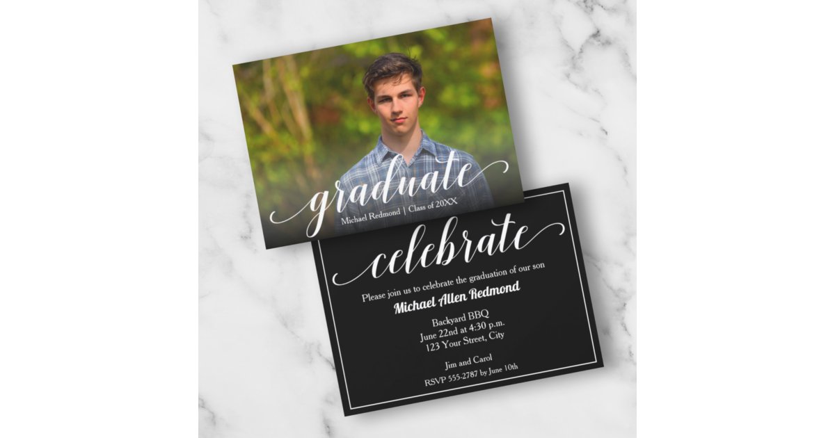 Grad Party Invite Script Elegant Script Photo Graduation Party Invitation | Zazzle