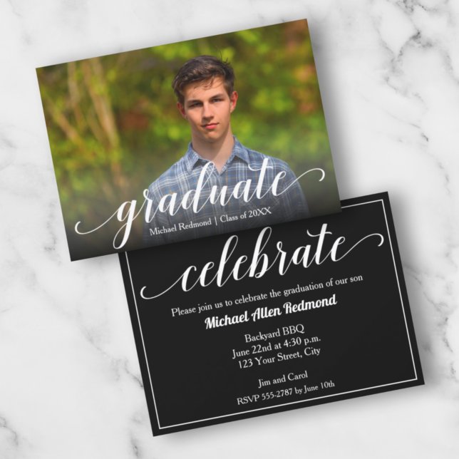 Elegant Script Photo Graduation Party Invitation (Creator Uploaded)