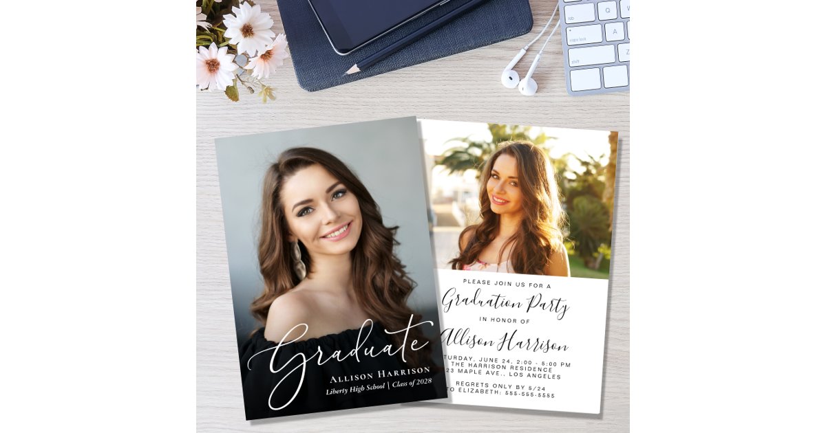 Elegant Script Photo Graduation Party Invitation | Zazzle