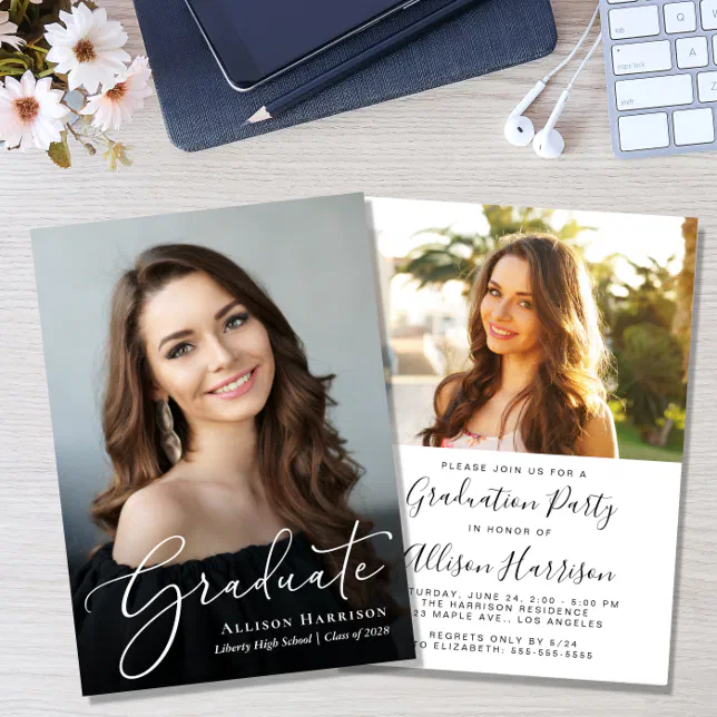 Elegant Script Photo Graduation Party Invitation | Zazzle