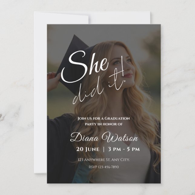 Elegant Script Photo Graduation Party Invitation (Front)