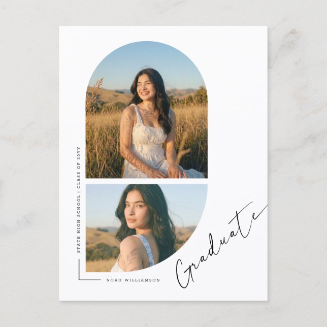 Elegant Script Photo Graduation Party Invitation Postcard (Front)