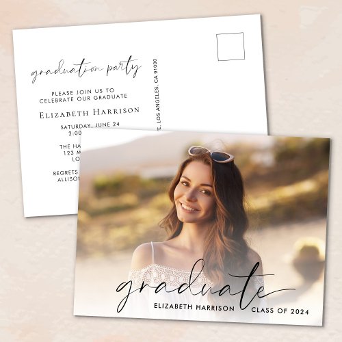 Elegant Script Photo Graduation Party Invitation Postcard