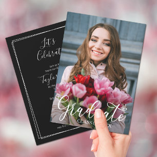 Elegant Script Photo Graduation Party Invitations