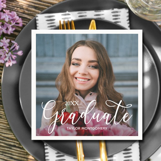 Elegant Script Photo Graduation Party Napkins (Elegant Script Photo Graduation Party Napkins)