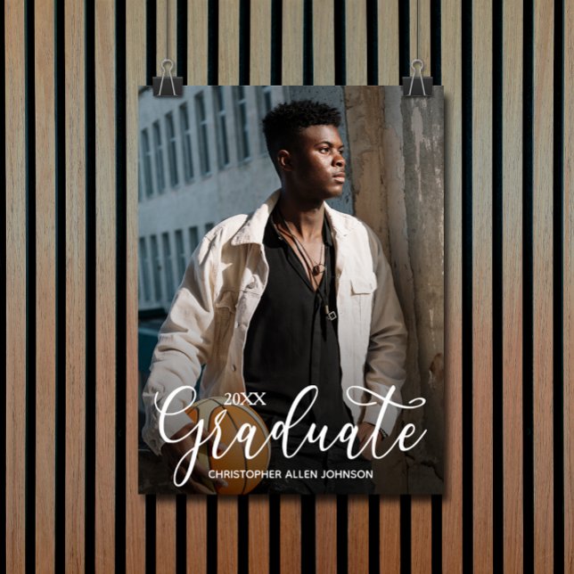 Elegant Script Photo Graduation Party Poster (Elegant script photo graduation party poster - PRINTED and/or INSTANT DOWNLOAD)