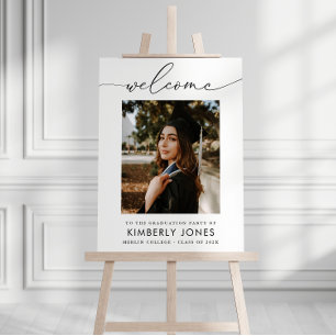 elegant script photo graduation party welcome sign