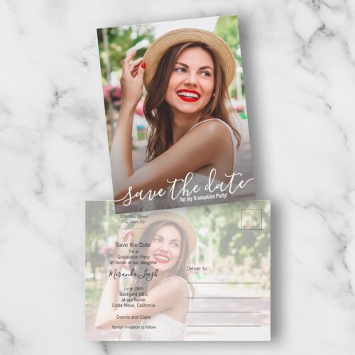 Elegant Script Photo Graduation Save the Date Postcard