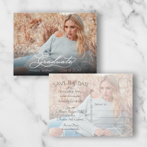 Elegant Script Photo Graduation Save the Date Postcard