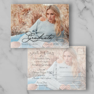 Elegant Script Photo Graduation Save the Date Postcard